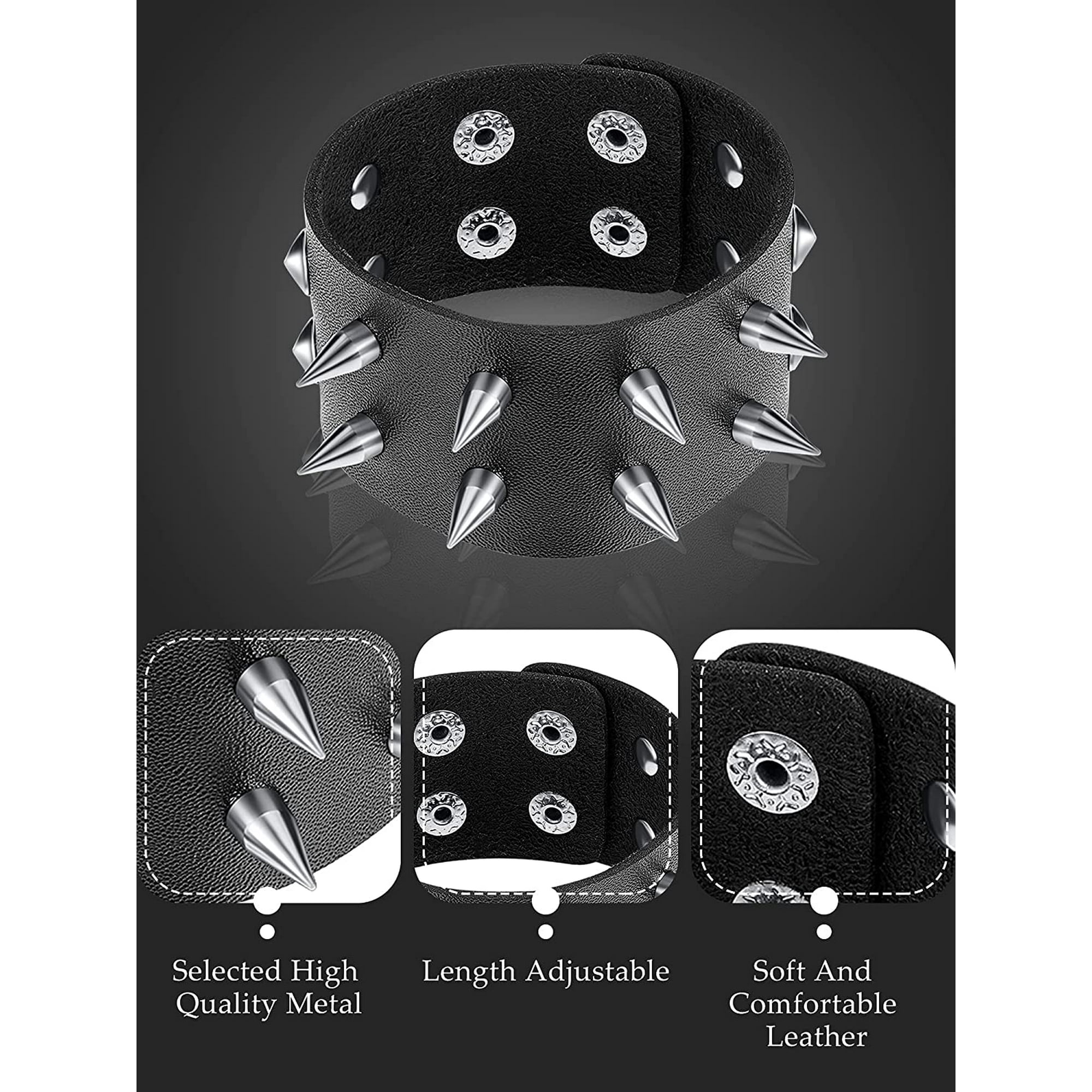 3 Pieces Leather Studded Punk Bracelet studded armband for men Punk Rivet Bracelet Spike Rivet Cuff Bangle Unisex Metal Studded Wristband for Halloween Party Favors Walmart
