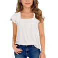 thumbnail image 3 of UACY Girls Tops Summer Boho Blouses Short Sleeve Square Neck Crochet Lace Trim Casual Shirts, 3 of 6
