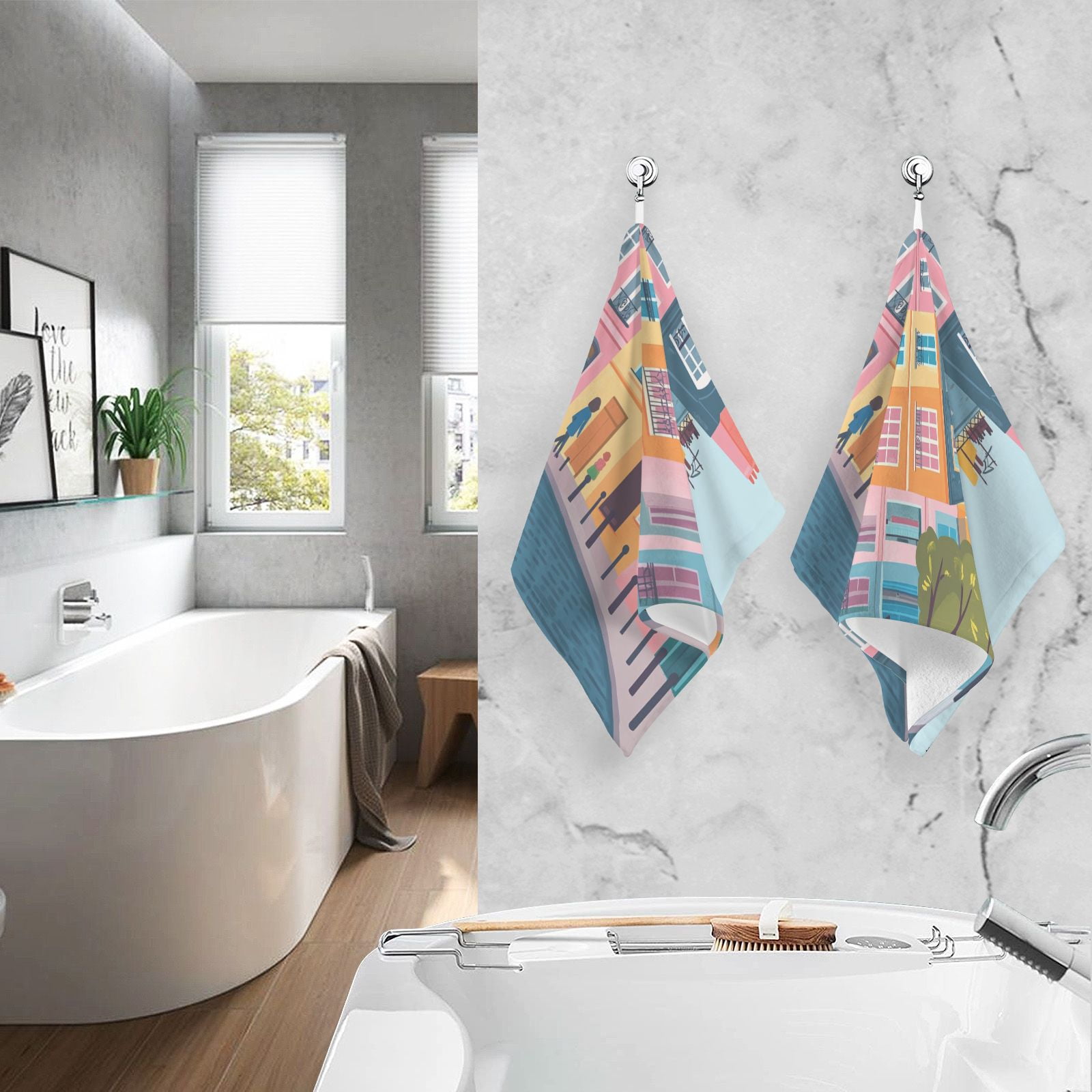 Houses Street Hand Towels Cotton Bath Towels Large Face Towels Absorbent for Bathroom 2 Packs