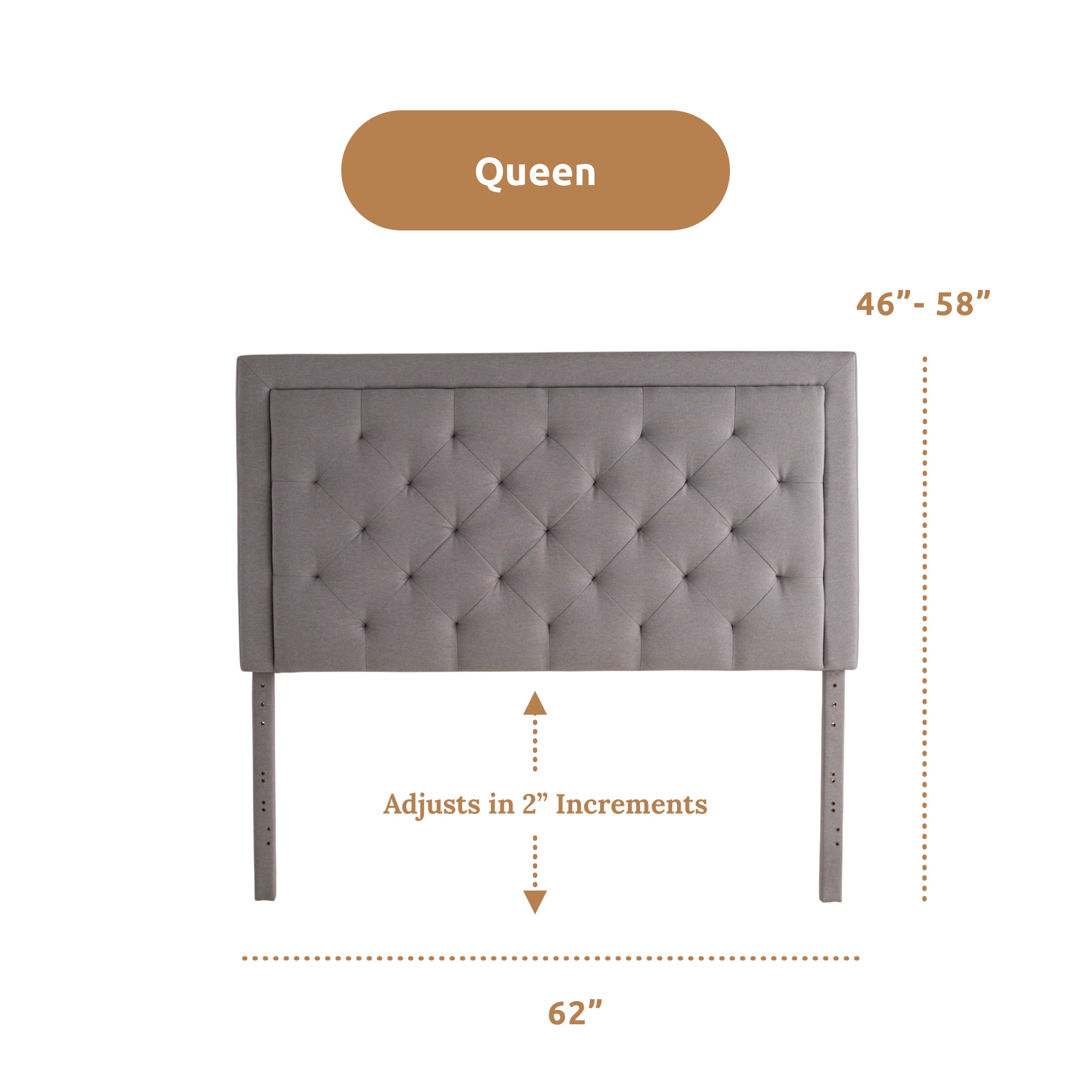 Rest Haven Medford Rectangle Upholstered Headboard with Diamond Tufting, Queen, Gray - image 3 of 12