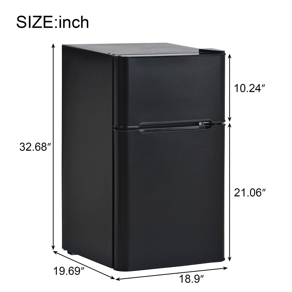 Resenkos Two-Door Mini Refrigerator 3.2Cu.Ft, Freestanding Mini Fridge with Freezer and Reversible Door, 7-Level Thermostat Control, Black