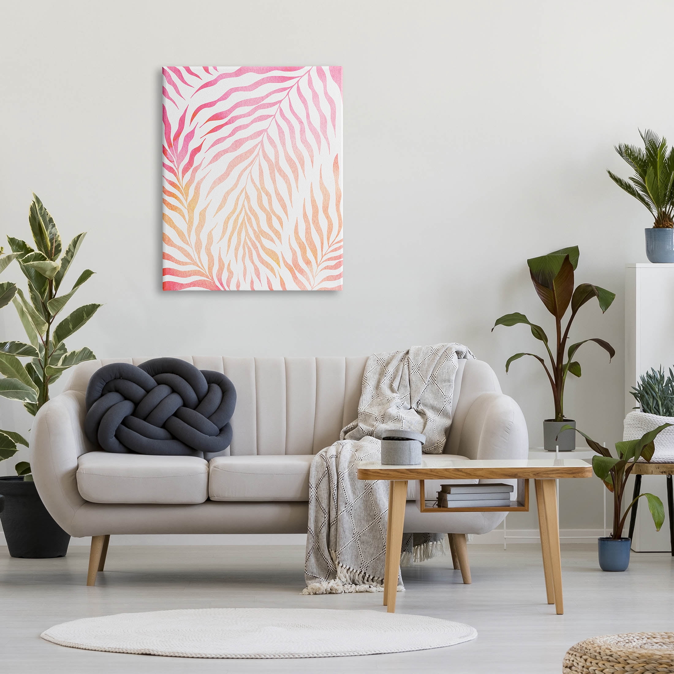 Vivid Pink Wavy Leaves Botanical & Floral Graphic Art Gallery Wrapped Canvas Print Wall Art