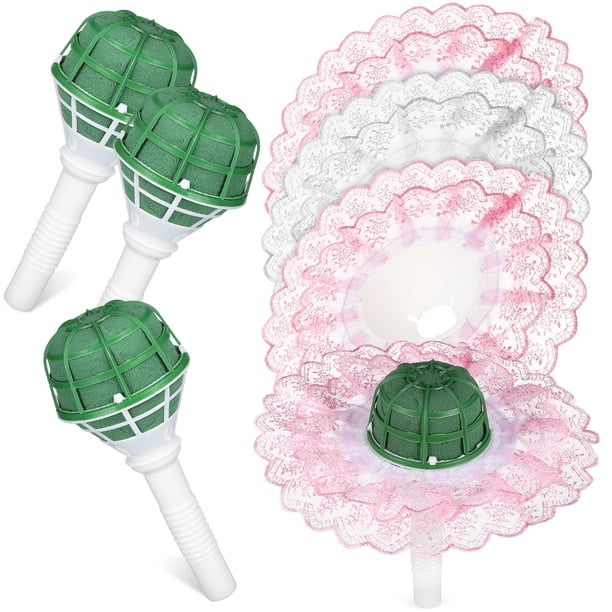 Juego de 4 porta ramos con envoltura de flores artificiales, soporte para ramos con asa floral para bodas