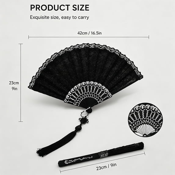 Red Lace Handheld Fan, Folding Hand Fan with Tassel, Lightweight Portable Handheld Fan for Summer, Wedding, Elegant Handheld Fan, Festival Decorative Fan, Portable Fan for Dancing Party