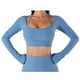 thumbnail image 1 of Top de Yoga para mujer, manga larga, cuello cuadrado, dobladillo más ancho, cintura alta, diseño de punta de los dedos, ropa deportiva de secado rápido, 1 of 6
