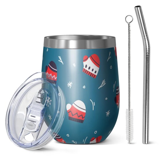 Christmas 12oz Stainless Steel Insulated Wine Tumbler with Lid and Straw – Double Wall Vacuum Mug for Hot & Cold Drinks, 304 Steel Interior, Sweat-Free Design