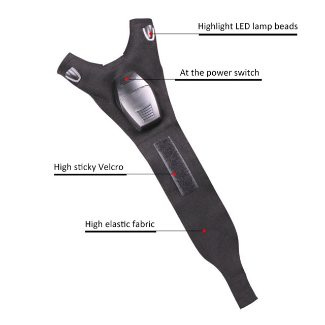 Guante de pesca con luz nocturna para mano derecha, guante para pesca nocturna al aire libre con luz LED, guantes sin dedos duraderos