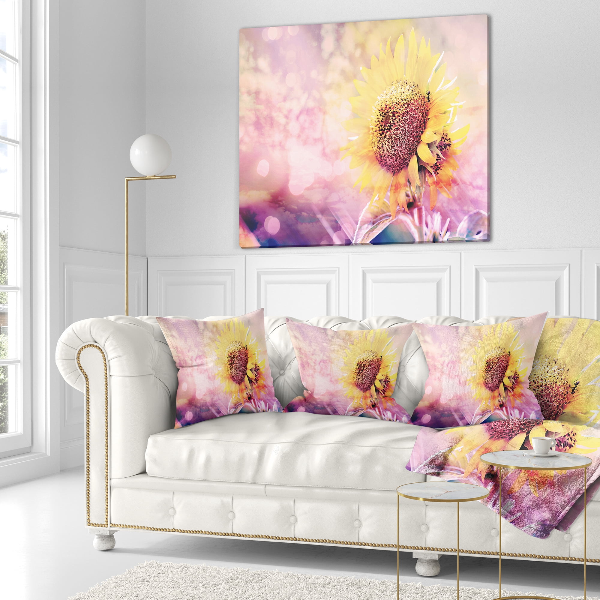Designart Sunflower With Rainbow Light Effect - Floral Throw Pillow - 18x18