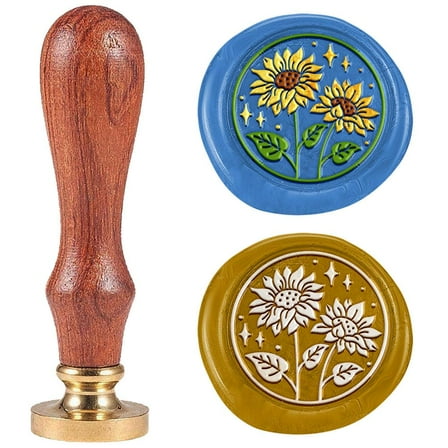 Sunflower Realistic 1" Wax Seal Stamp Retro Sealing Stamps Removable Brass Head Seal Stamp for Envelope Greeting Letter Invitations Gift Wrapping Decor with Wooden Handle Sealing Wax Stamp
