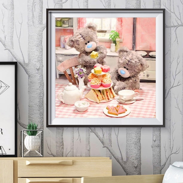 Cuadros Decorativos Pintura de diamantes de la serie Happy Bear bricolaje 5D dibujos Wdftyju animados taladro redondo completo decoración artesanal regalo 30x30