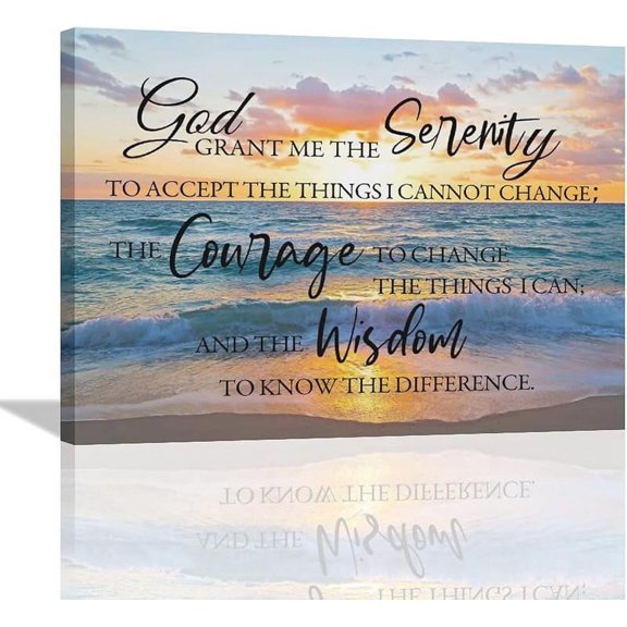Jamie world Beach Serenity Prayer Wall Art Coastal Country Canvas Prints Window Sunset Ocean Picture Framed Scripture Christian Artwork Home Decor for Bathroom Kitchen Bedroom Dining Living 16''x12''