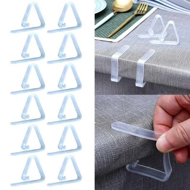 LQXZWJY 12 Pieces Transparent Clear Tablecloth Clips, Plastic Table Cloth Clips,Windproof Table Cover Holder Clamps,Table Cloth Holder for Christmas Home Wedding Party Indoor Outdoor Camping Picnic