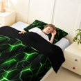 thumbnail image 4 of Manfei Futuristic Hexagon Twin Comforter Sets, Green Neon Honeycomb Bedding Set, Green Black, Black Reversible 2-Piece, 1 Comforter and 1 Pillowcase, 4 of 6