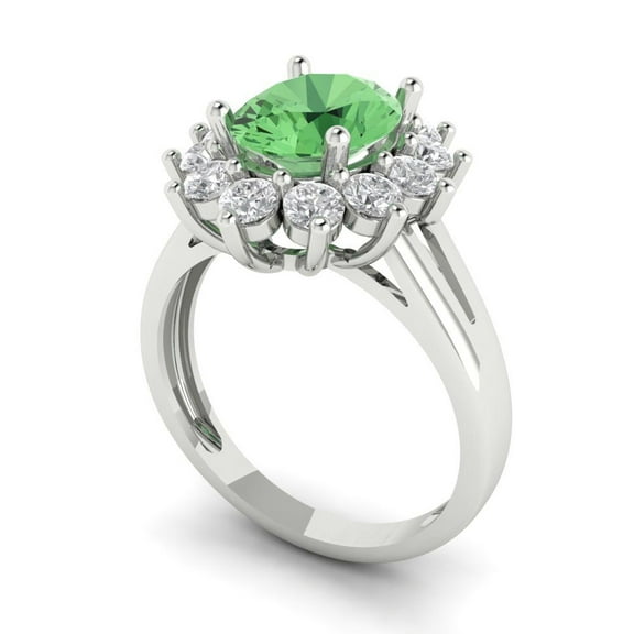 2.72 ct Oval Cut Simulated Green Diamond Halo Engagement Ring for Women in 18K White Gold