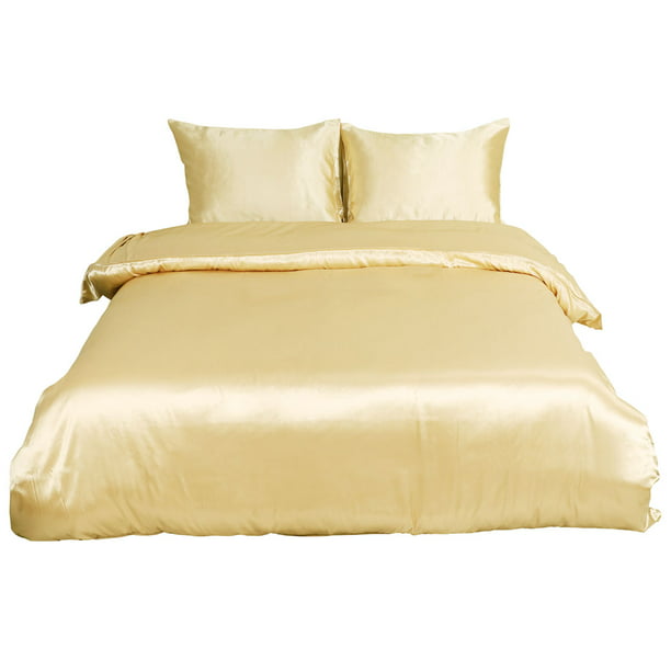 Piccocasa Silk Satin Bed Blanket Quilt Duvet Cover Set King Gold Tone, Inexpensive Duvet Covers King