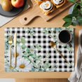 thumbnail image 2 of Spring Floral Placemats Set of 8, Daisy Eucalyptus Leaves Black White Plaid Placemats for Dining Table, Place Mats for Kitchen Tabletop, Waterproof Wipeable Dining Table Mats Set, 2 of 9
