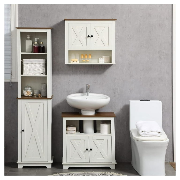 Pedestal Sink Storage Cabinet, Under Sink Cabinet With Double Doors,  Antique White