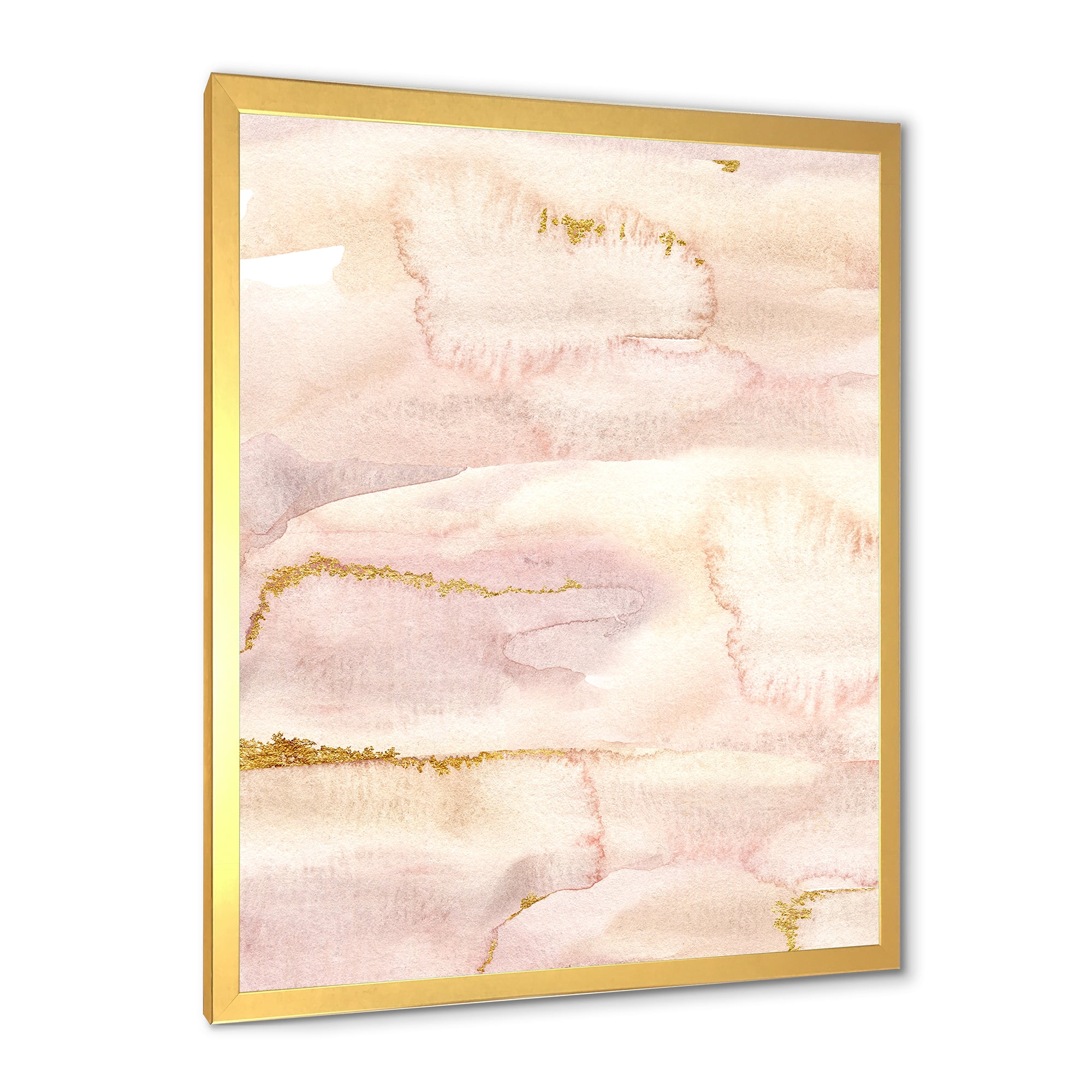 Designart 'Pastel Abstract With Beige Pink and Yelllow Spots' Modern Framed Art Print