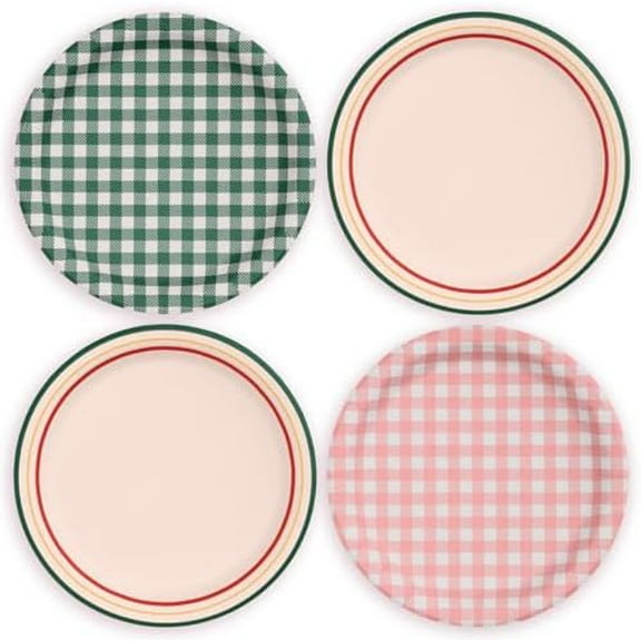 Camp Gingham Design Paper Plates 9 Inch 24 Count, Bachelorette Party Decorations, Bridal Shower Glamping Birthday Supplies, Colorful Cake Plates