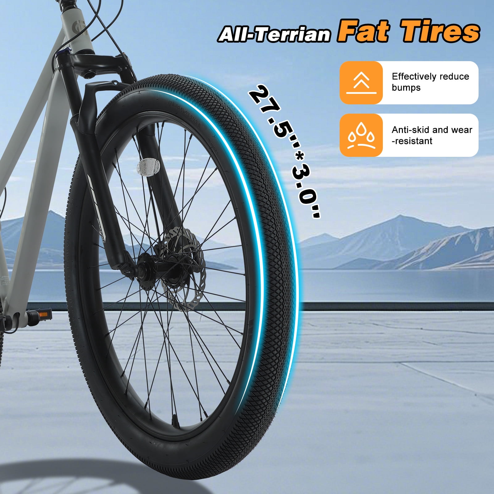 SPATIAL Pro Mountain Bike,27.5 Inch Fat Bike for Man Women Teen,Outdoor Cycling Bicycle with 3.0-Inch Wide Tires,9 Speed Drivetrain
