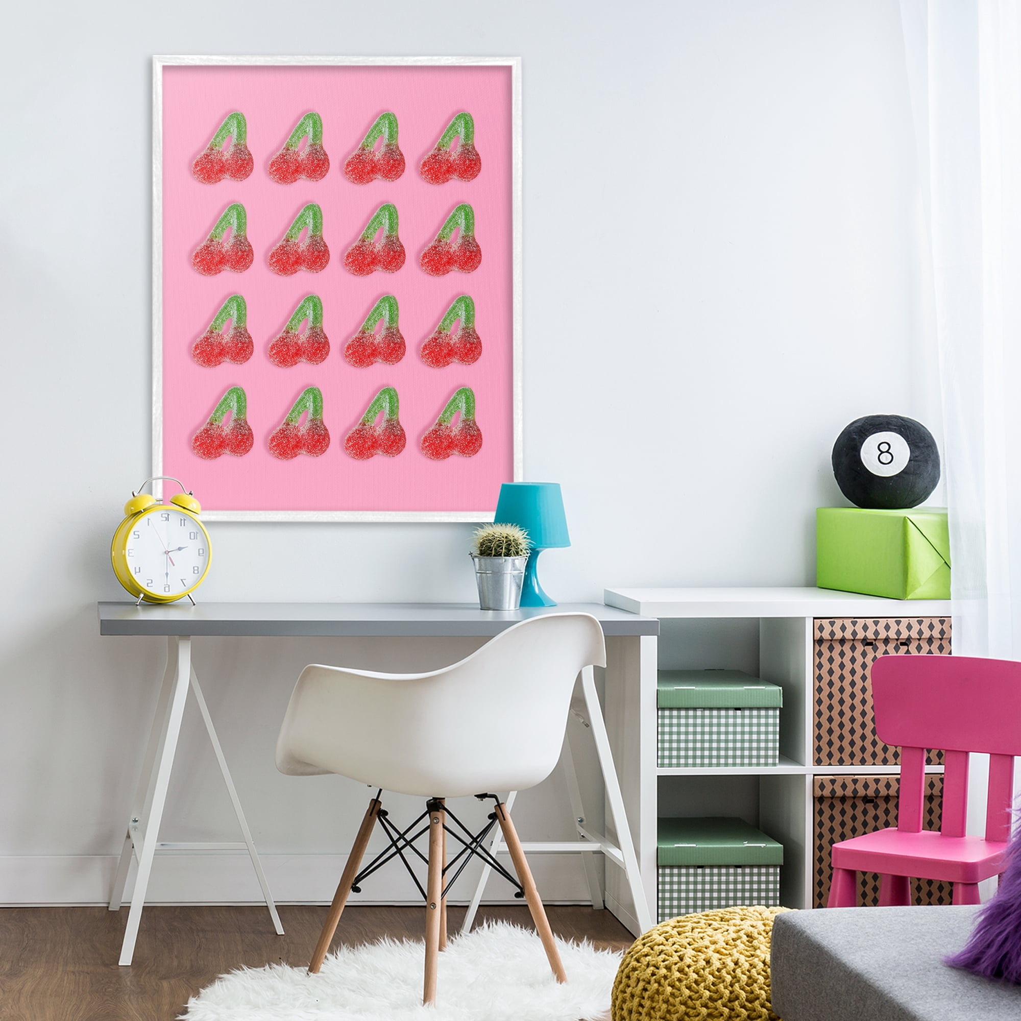 Stupell Industries Cherry Candy Pattern White Framed Giclee Art, design by LISH Creative
