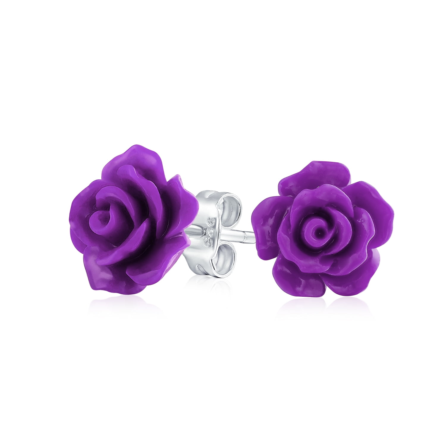 2 Pairs Pretty Purple Rose Earrings Pink Stud Rose Floral Womens Earring Sets