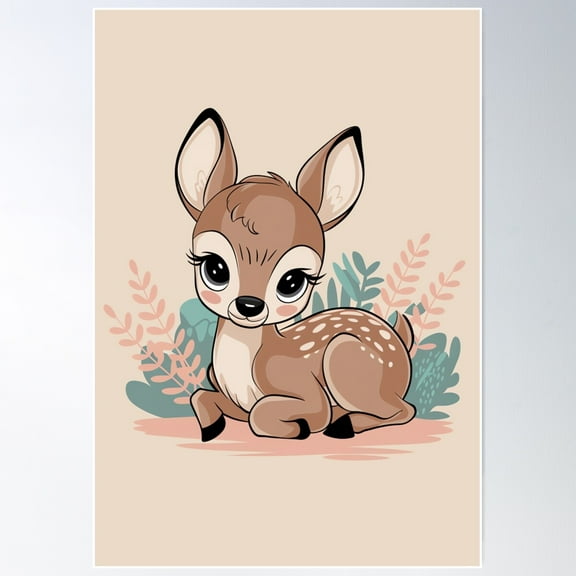 Cute Fawn Illustration, Nursery Decor Deer Print, Baby Animal Wall Art And Cards Poster Wall Art, Modern Wall Decor For Living Room Bedroom, 8x12 UNFRAMED