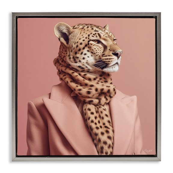 Stupell Industries Fashionable Cheetah Portrait Animals & Insects Painting Gray Floater Framed Canvas Art Print Wall Art, 25 x 25