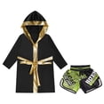 thumbnail image 3 of Eandarui Kids Boys Boxing Outfit Metallic Satin Hooded Sports Muay Thai Robe Grown Cloak with Belt A2 12, 3 of 5