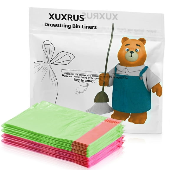 XUXRUS Kitchen Garbage Bag 10L Trash Bag Colorful Drawstring Garbagre Bags 3 Gallon Tear-resistant Trash Bags,60 Counts