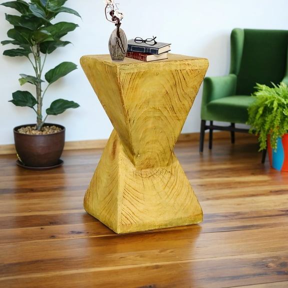 Outdoor Concrete Side Table, Morden Geometric End Tables for Patio -19.6" H  Accent Table, Decorative Garden Stool for Indoor Outdoors