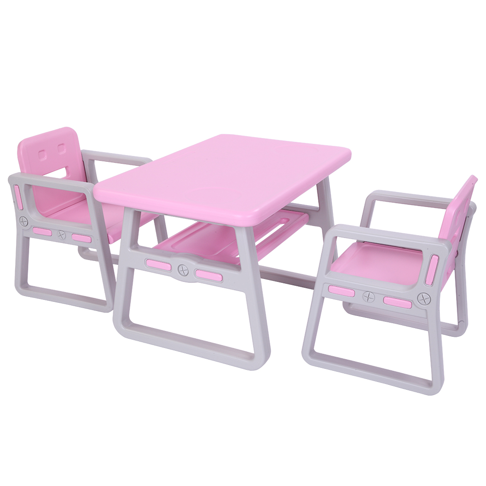 Toddler Table and Chair set, Easy Clean 3 Pcs Kids Table and Chair Set for Eat, Read, Child Art Table/Study/Picnic/Activity/Dining Table, Playroom Furniture for 3+ Years Old Boy/Girl, Pink, W5562 - image 2 of 8