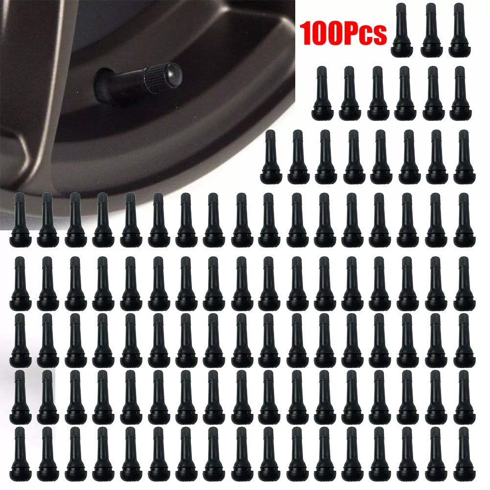 100Pcs Tr413 Tubeless Car Wheel Tire Valve Stems With Cap Tyre Rubber Valves With Dust Cap Black Rubber Valve Stems Fangkenuo