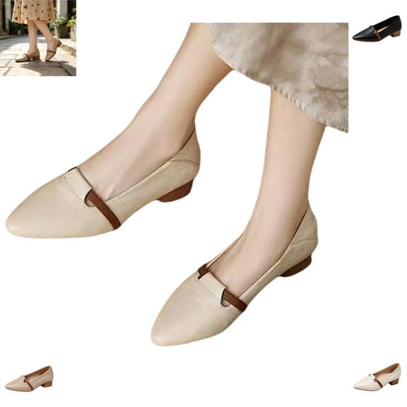 YOUYEDIAN Loafers for Women Fall Pointed Toe Fashion Block Heel Versatile Slip On Flats Casual Comfortable Outdoor Dress Shoes