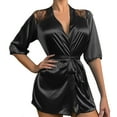 thumbnail image 2 of FAZVAOO Silk Robes Women Lace Satin Short Robe Loungewear with Belt Size 8, 2 of 6