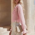 thumbnail image 4 of Women's Retro Ruffle Edge V-Neck Long Sleeve Pullover Top Lightweight Solid Color Casual Loose Blouse Fashion Daily Vacation Streetwear Shirt, Pink Size S, 4 of 6