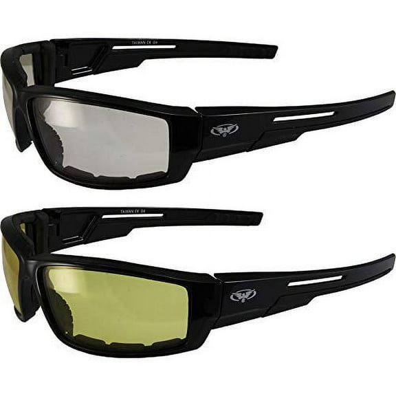 Lot of 2 Motorcycle Padded Glasses Sunglasses Clear and Yellow ATV Quad Moped