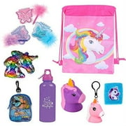 Unicorn & Butterfly Squishy and Toys Gift 10 Piece Set Bundle (Jumbo Squishy, Keychain Squishy, Mini Sequin Pillow, Arm Band, Water Bottle, Notepads, Playset, & Drawstring Bag)