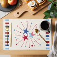 thumbnail image 2 of Independence Day Placemats Set of 4, 4th of July Red Blue Striped Stars Beige Placemats for Dining Table, Place Mats for Kitchen Tabletop, Waterproof Wipeable Dining Table Mats Set, 2 of 9