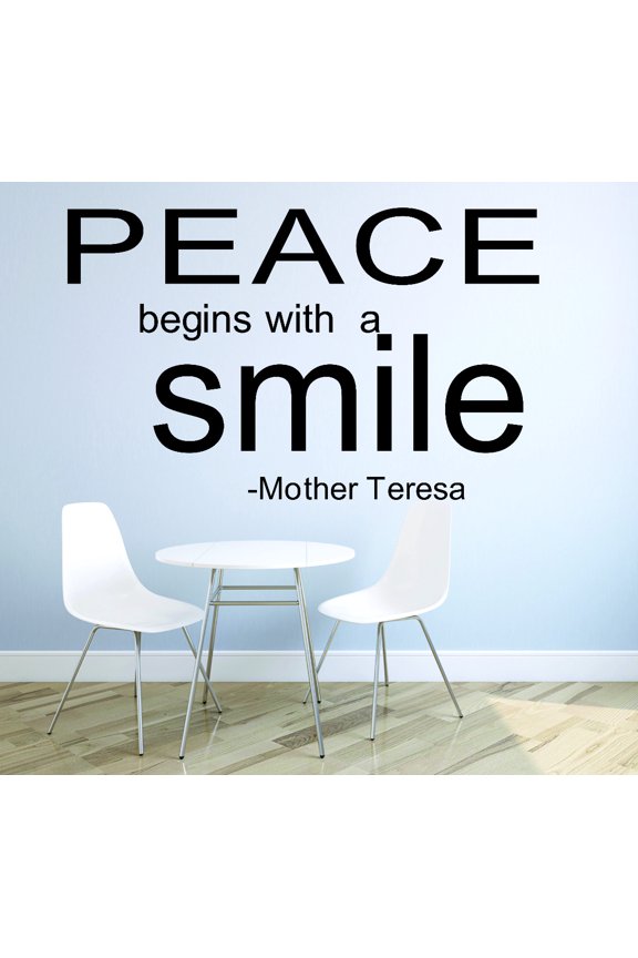 Decal Wall Sticker : Peace Begins With A Smile. - Mother Theresa Inspirational Quote 20x40 Inches