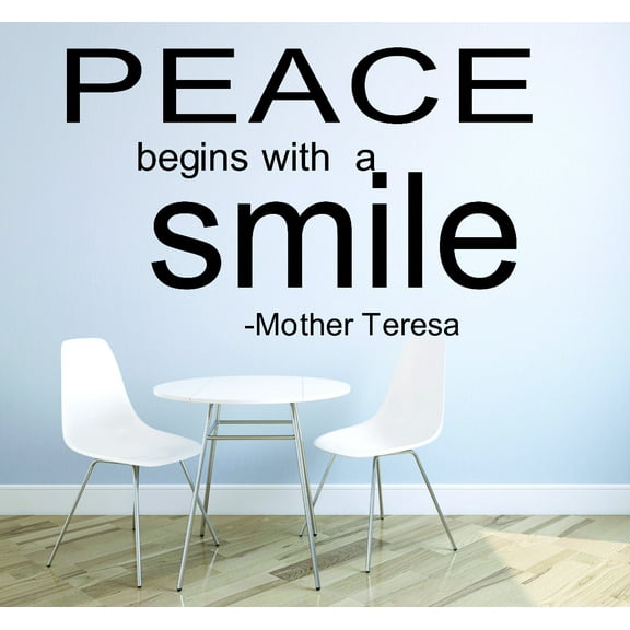Custom Wall Decal Sticker : Peace Begins With A Smile. - Mother Theresa Inspirational Quote 14x28 Inches