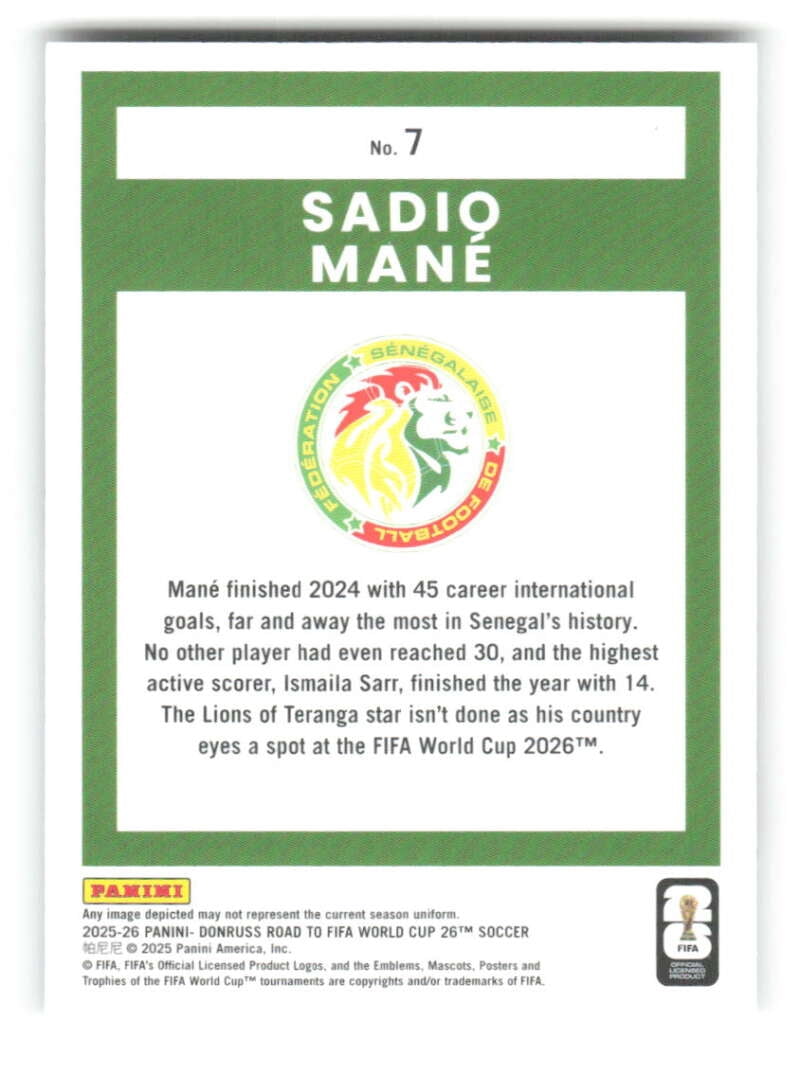 2025-26 Donruss Optic Road to FIFA World Cup #7 Sadio Mane Senegal display picture 1