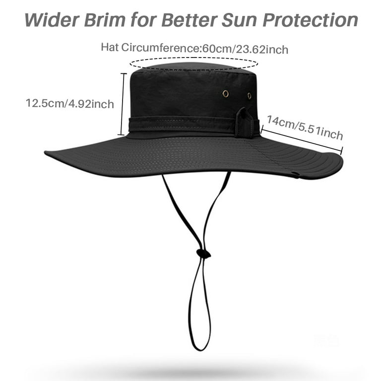 SUPTREE Fishing Sun Hat for Men Women Wide Brim UV Protection Mesh  Breathable Bucket Hat with String Black