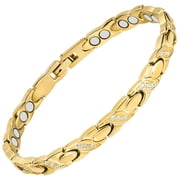 MagnetRX® Ultra Strength Magnetic Bracelets for Women – Double Magnet Stainless Steel Crystal Bracelet for Women – Adjustable Bracelet Length with Sizing Tool (Gold)