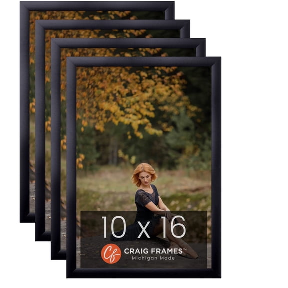 Craig Frames 10x16 Black Picture Frame 1-Inch Wide Smooth Black Gallery Rounded Moulding, Pack of 4