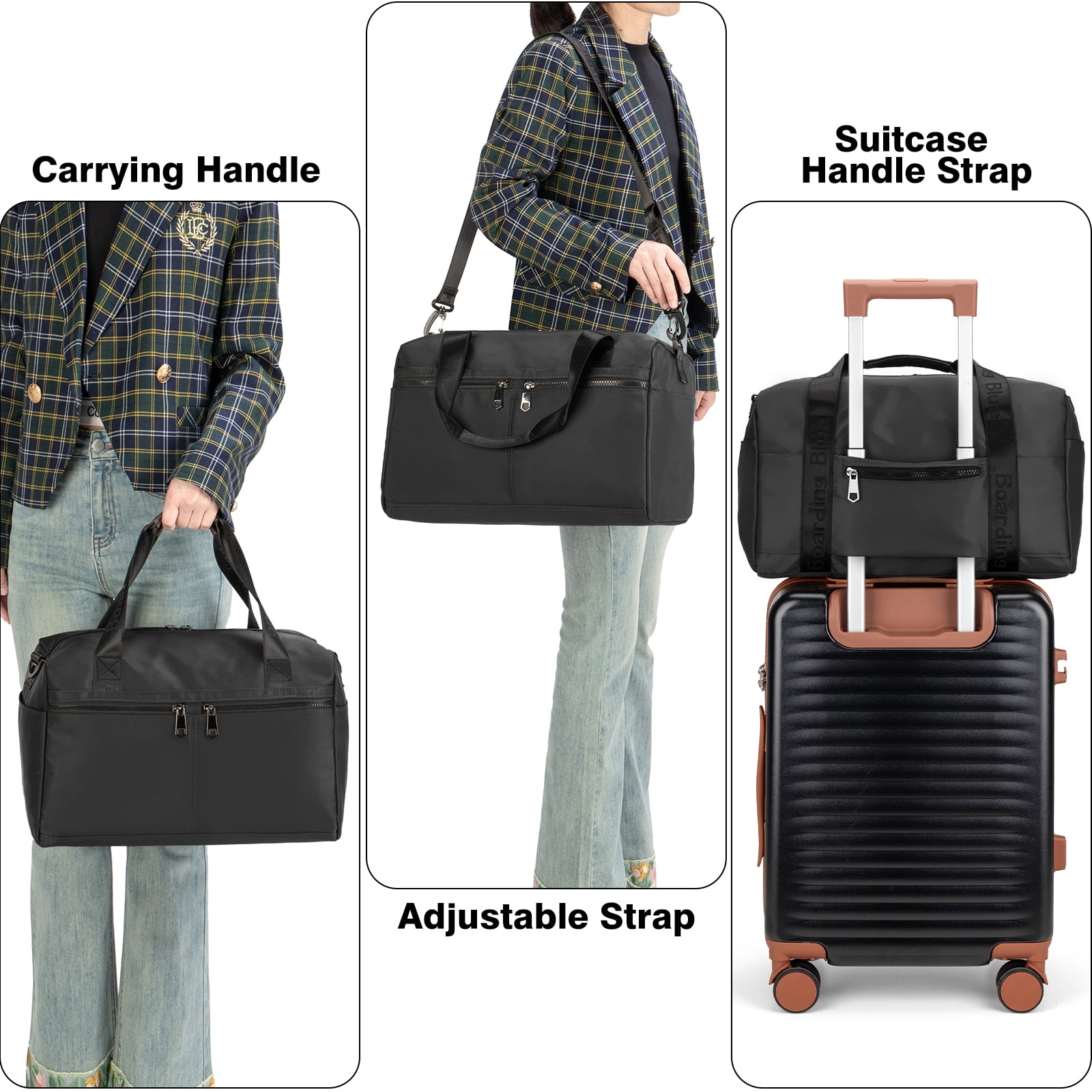 For United Airline 17x10x9 Inches Personal Item Underseat Travel duffle bag, ports Tote Gym Bag,Shoulder Weekender Overnight Bag (Black)