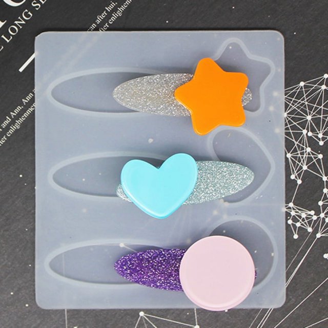 Moldes de resina de silicona con clip para el cabello, juego de moldes para pasadores, pasador para el cabello DIY, moldes de fundición de resina epoxi para colgantes, campanillas de viento,