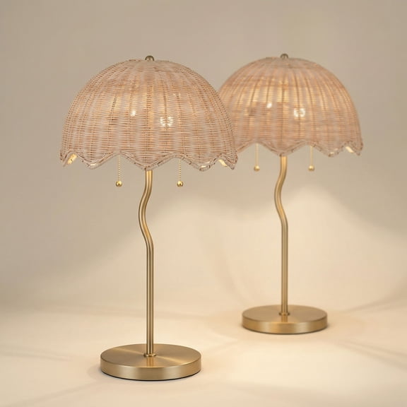 Possini Euro Design Possini Euro Brella 24 1/4"H Soft Gold Rattan 2-Light Table Lamp Set