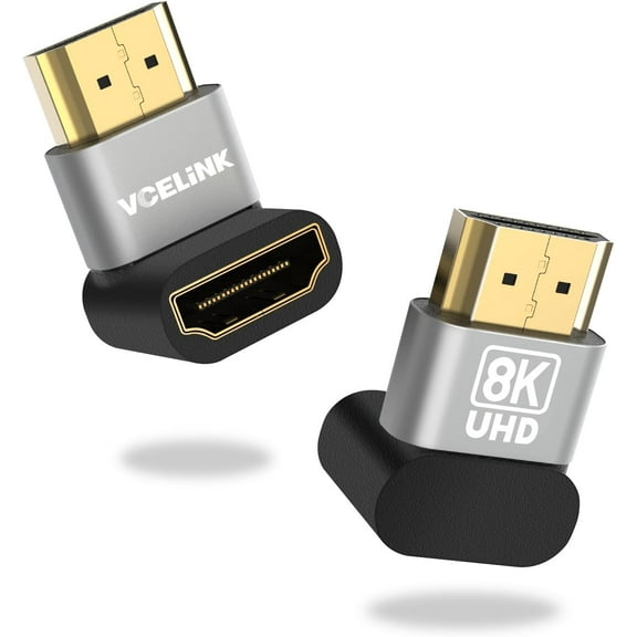 VCELINK 2-Pack Right Angel 90° and 270° Male to Female HDMI 2.1 Adapter,  with 8K@60Hz, 4K@120Hz, HDR, eARC for HDTV, Switch, Laptop, PS4, PS5, Xbox