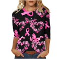 thumbnail image 2 of Homenesgenics Breast Cancer Awareness Shirts Plus Size for Women and Men Women's independence Day Round Neck 3/4 Sleeve T-Shirt Loose Tops Pink M, 2 of 5